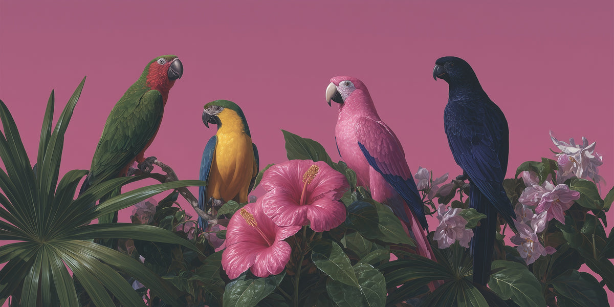 Parrot Parade fine art print, modern wall art, balanced light and tone